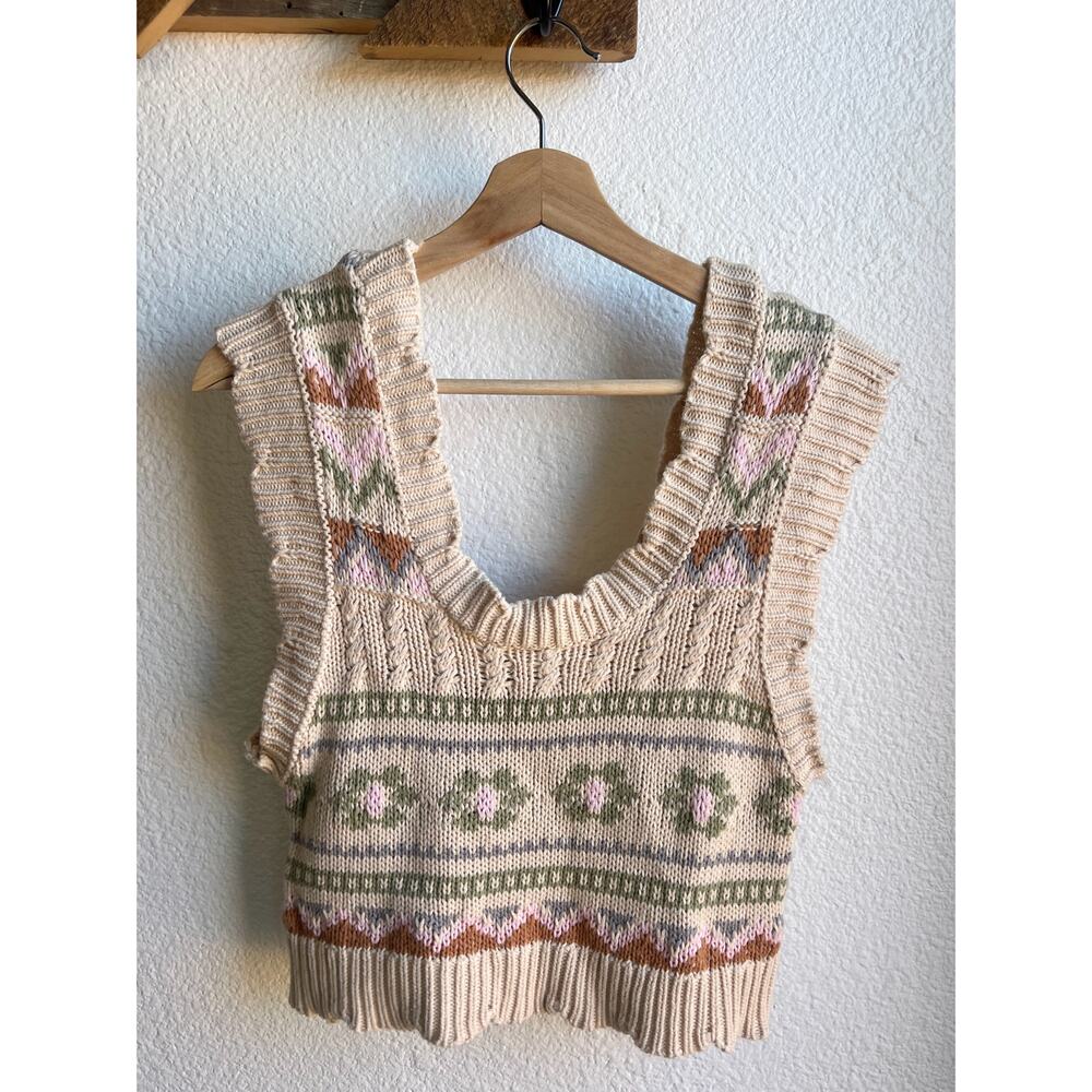 Anthropologie Cream Scalloped Sleeveless Sweater Vest - Picture 6 of 10
